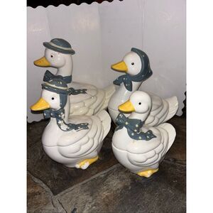 Vintage Goose Cookie jars Set 4 Blue Polka Dot Farmhouse Cottagecore